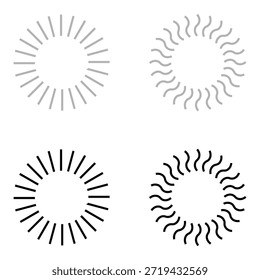 Círculo arredondado radial tracejado e pontilhado. Padrão de linha circular semelhante aos raios de luz do sol. Eps 10