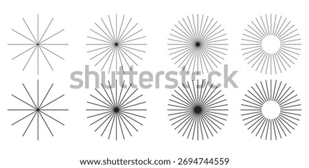 Dashed and dotted line rippled radial rounded circle PNG. Circular line pattern resembling sunshine light rays. Retro speed lines pattern