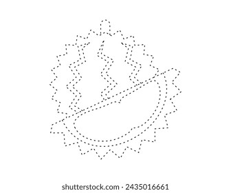 dashed durian outline for coloring book template, durian for kids illustration worksheet printable