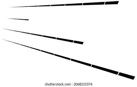 Dashed dynamic lines, stripes. 3D Lines in perspective vanishing with gaps