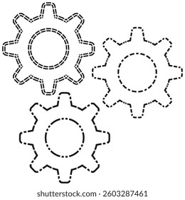 Dashed gear icons. Mechanical cog symbol. Industrial wheel shape. Vector engineering sign.