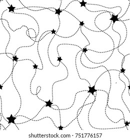 Dashed hand star  drawn lines, seamless pattern background, vector illustration for fabric, cards, invitations, wrapping paper, stationery and web backgrounds
