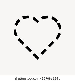 Dashed heart icon in black on a white background. Simple heart design with dashed lines.