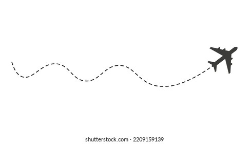 Dashed line airplane route, vector illustration 