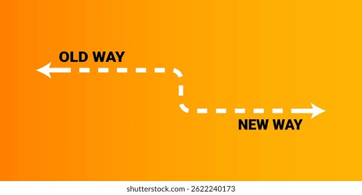 Setas de Linha Tracejada Mostrando a Maneira Antiga e a Nova Maneira no Plano de Fundo de Gradiente Amarelo