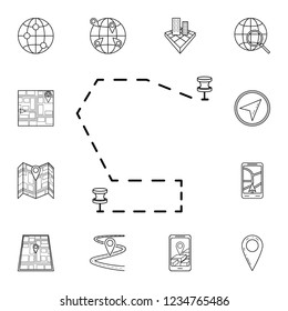 dashed line between pins icon. Detailed set of navigation icons. Premium graphic design. One of the collection icons for websites, web design, mobile app