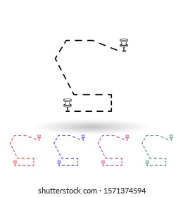 Dashed line between pins multi color icon. Simple thin line, outline vector of navigation icons for ui and ux, website or mobile application