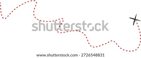  Dashed line and black X sign on travel map.