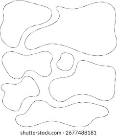 Dashed line blob or organic shape texture on a transparent square background