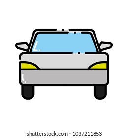 dashed line car transportation with headlights and wheel design