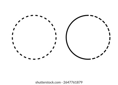 Formas de círculo de linha tracejada para elementos de design.