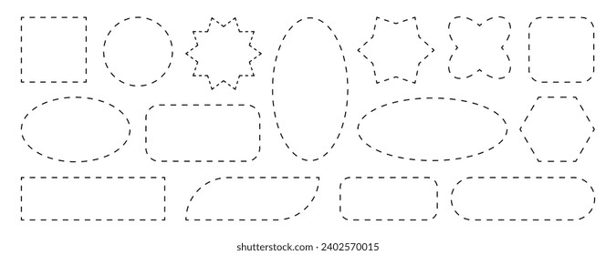 Dashed line of circle, square, star, oval geometric shapes for coupon