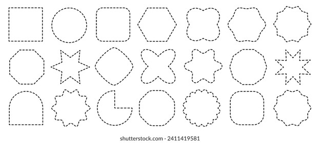 Dashed line of circle, square, star, oval, different geometric shapes for coupon	