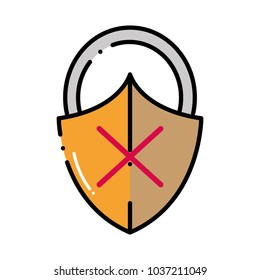 dashed line close padlock shield with bag protection