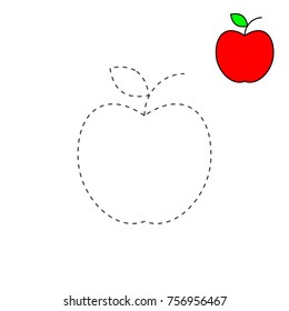 dashed line and color the picture for apple, the simple visual kid game with easy education level for preschool children,vector illustrations