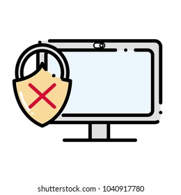 dashed line computer technology with padlock bad security