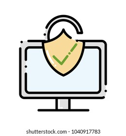 dashed line computer technology with padlock good security