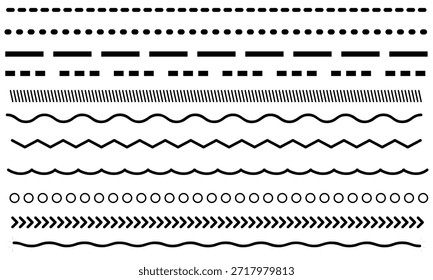 Dashed Line Divider Collection – Abstract Border Vector Set,Decorative Dashed Border Dividers – Abstract Vector Set,Divider and Border Line Set – Abstract Dashed Vector Illustration