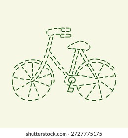 Linha tracejada rabiscar ilustração de bicicleta. Projeto de bordados de bicicleta minimalista desenhado à mão. Elemento de vetor costurado