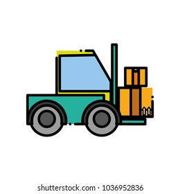 dashed line forklift transport with boxes package service