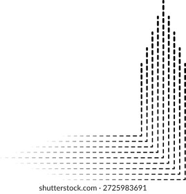 Linha tracejada formando ângulos retos com extremidades triangulares, criando formas direcionais nítidas.