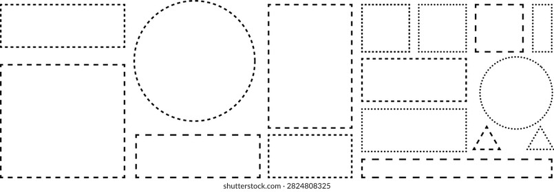Dashed line frame. Dotted dashed outline frames collection. Borders frame dash line.