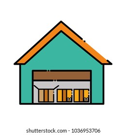 dashed line garage store service with delivery package