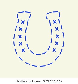 Ferradura de linha tracejada em estilo doodle. Símbolo de sorte bordado desenhado à mão com decoração de ponto de cruz. Elemento de equipamento de cavalo costurado. Gráfico vetorial