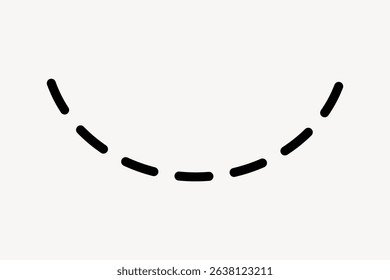Dashed line illustration on a white background. Simple dashed line, curved dashed line, minimal design. Black dashed line, curved and minimalistic. Cute doodle vector.