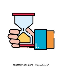dashed line man hand with hourglass object design