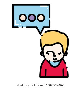 dashed line man with t-shirt and chat bubble message