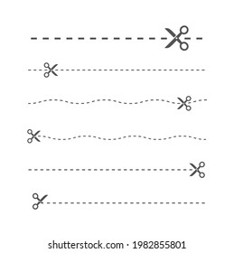 Dashed line and scissors. Cut lines set isolated on white background Dotted lines with scissors. Vector illustration