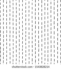 Dashed line seamless pattern, doodle black and white lines backgrounds. Stock vector illustration.