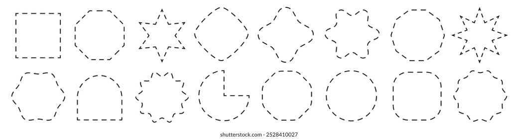 Formas de linha tracejada, coleção de vetores de quadros geométricos