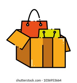 dashed line shopping bags inside open box package