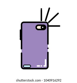 dashed line smartphone in rear position to flash picture