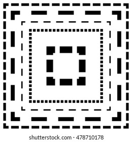 Dashed line squares. Thin and thick lines. Cut lines, square cutout forms