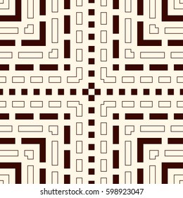 Dashed lines abstract background. Outline seamless pattern with geometric motif. Simple symmetric ornament. Modern style digital paper, textile print, page fill. Vector art