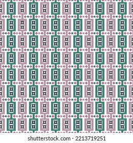 Dashed lines abstract green,pink background. Seamless pattern in Christmas traditional colors with geometric motif. Symmetric mosaic ornament. Digital paper, textile print, page fill. Vector art