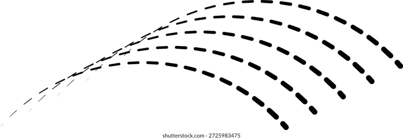 Linhas tracejadas formando uma curva suave com um fluxo consistente.