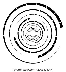 Espiral de líneas discontinuas, remolinos y torres. Volumétrico concéntrico y circular, elemento vectorial hélice