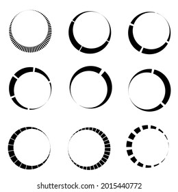 Espiral de líneas discontinuas, remolinos y torres. Volumétrico concéntrico y circular, elemento vectorial hélice