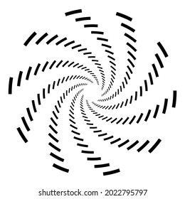 Dashed lines spiral, swirls, and twirls. Concentric, and circular volute, helix vector element