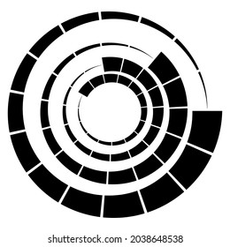 Dashed lines spiral, swirls, and twirls. Concentric, and circular volute, helix vector element