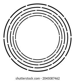 Dashed lines spiral, swirls, and twirls. Concentric, and circular volute, helix vector element