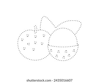 dashed longan outline for coloring book template, longan for kids illustration worksheet printable