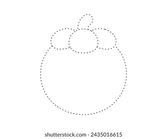 dashed mangosteen outline for coloring book template, mangosteen for kids illustration worksheet printable