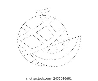 dashed melon outline for coloring book template, melon for kids illustration worksheet printable