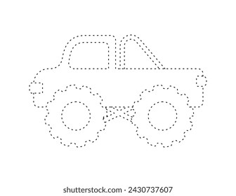 dashed monster truck outline for coloring book template, truck illustration for kid worksheet printable