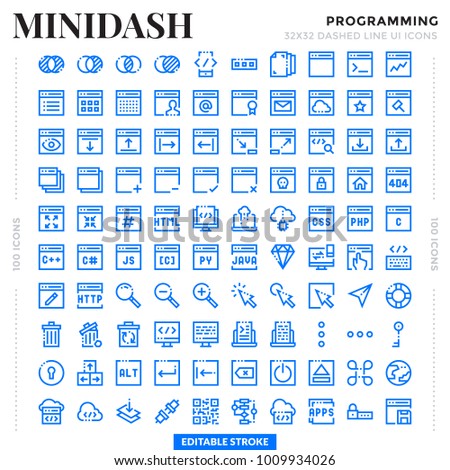 Dashed Outline Icons Pack for UI. Editable Stroke. Pixel perfect thin line vector icon set for web design and website application.